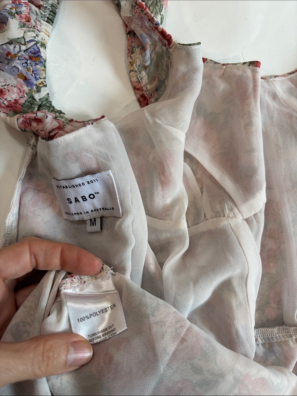 Off‑Shoulder Floral Midi Dress in Pink and Cream - Picture 15 of 16